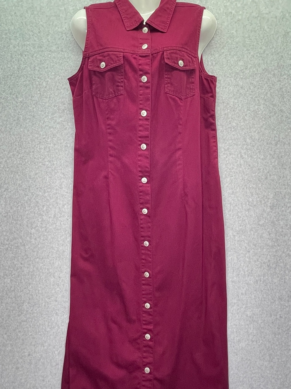 Vintage Expressions Burgundy Sleeveless Utility Maxi Shirt Dress Size